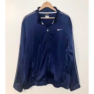 NIKE Men's Zip Up Track Jacket Y2K 2000s Swoosh Logo Striped Sleeve Navy | XL‎